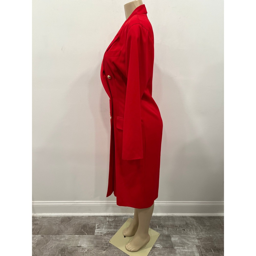 Vintage Kasper ASL Blazer Dress Womens SZ 10 Red Double Breasted Gold Buttons - Picture 6 of 15